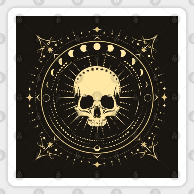 Human Skull with Phases of Moon Esoteric Illustration Sticker by devaleta